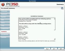 PCBSD中的系統安裝設定的摘要報告