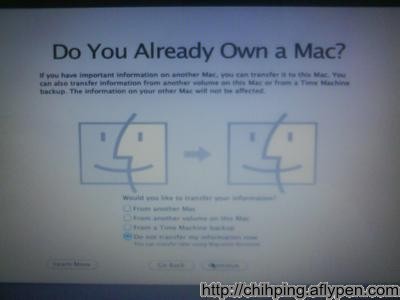 Mac OS x 10.6.3 snow leopard詢問題不要要帳戶轉移