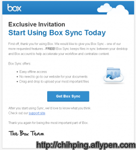 Email通知，Box.net雲端硬碟提供同步工具