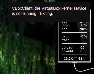 VBoxClient: the VirtualBox kernel service is not running. Exiting.