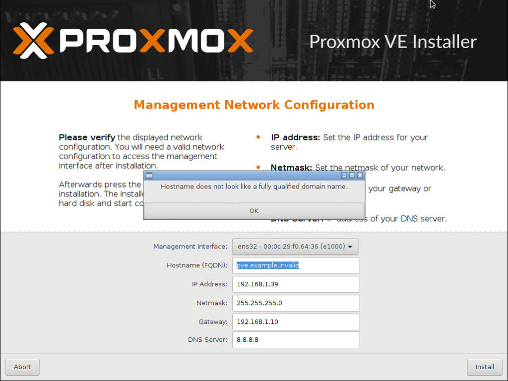 We use the proxmox.localhost as my Hostname.