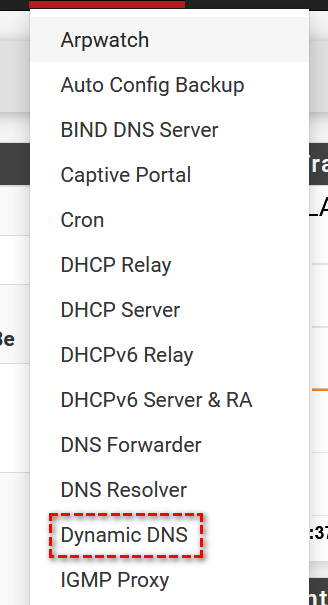 到pfSENSE的服務中，選擇Dynamic DNS。