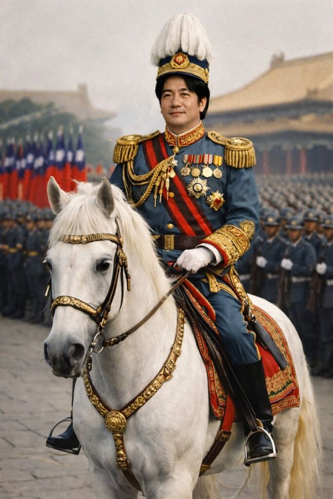 做一張賴清德擔任臨時大總統騎白馬閱兵的照片