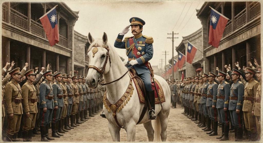 做一張賴清德擔任臨時大總統騎白馬閱兵的照片