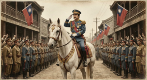 做一張賴清德擔任臨時大總統騎白馬閱兵的照片