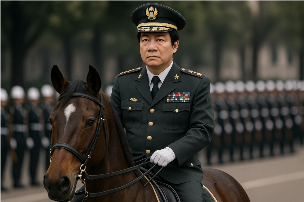 做一張賴清德擔任臨時大總統騎白馬閱兵的照片